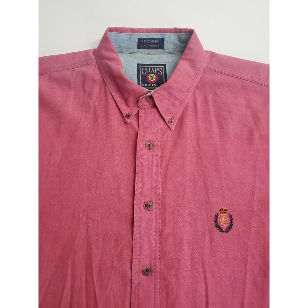 Chaps By Ralph Lauren Men's Short Sleeve Button Casual Shirt, Large, Pink
